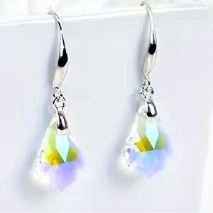 Iridescent color crystal 925 sterling silver earrings